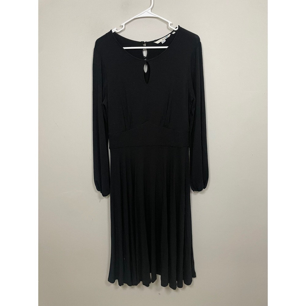 Boden Keyhole Long Sleeve A-Line Black Midi Dress Size 12 Long Tall